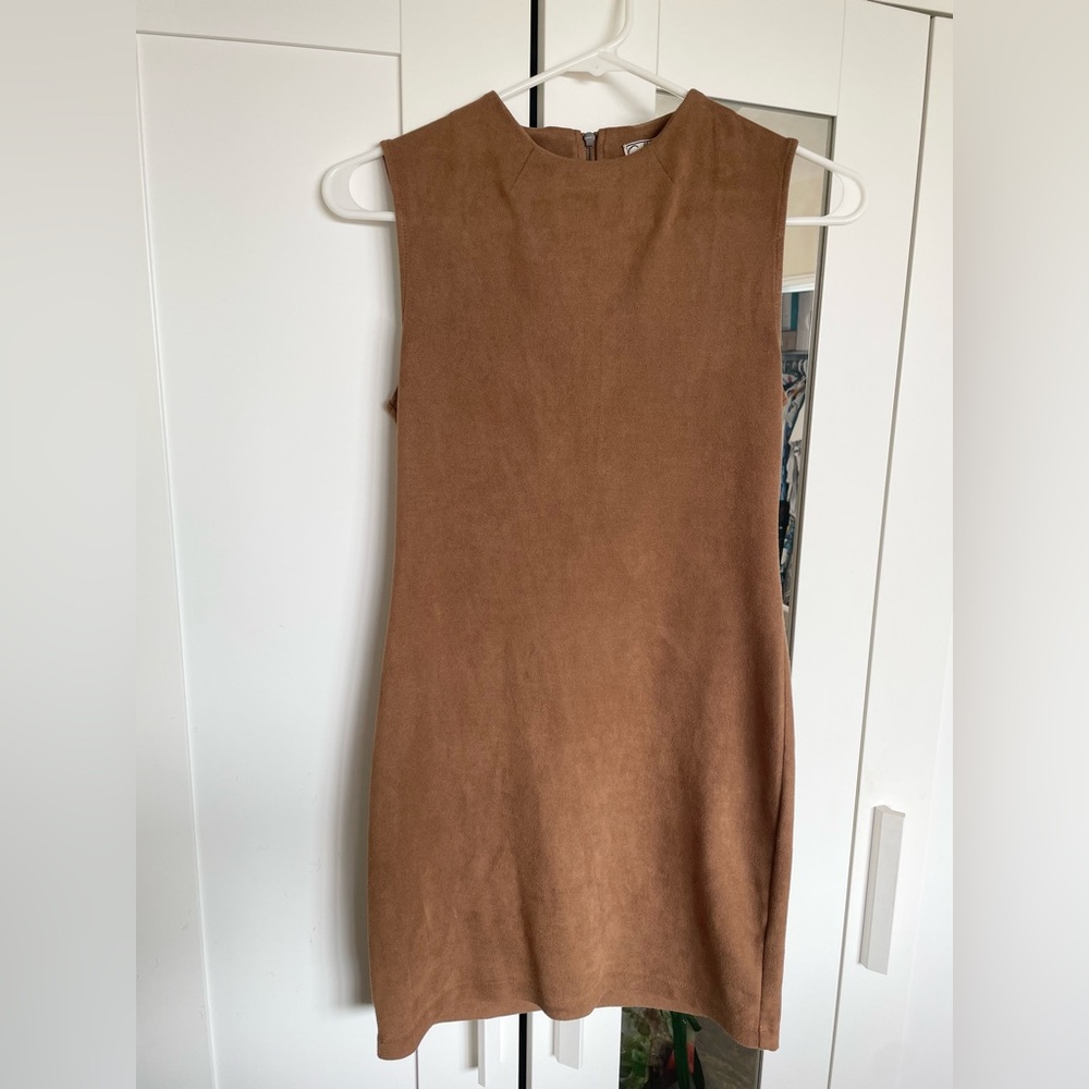 Sleeveless Faux Suede Mini Dress - S